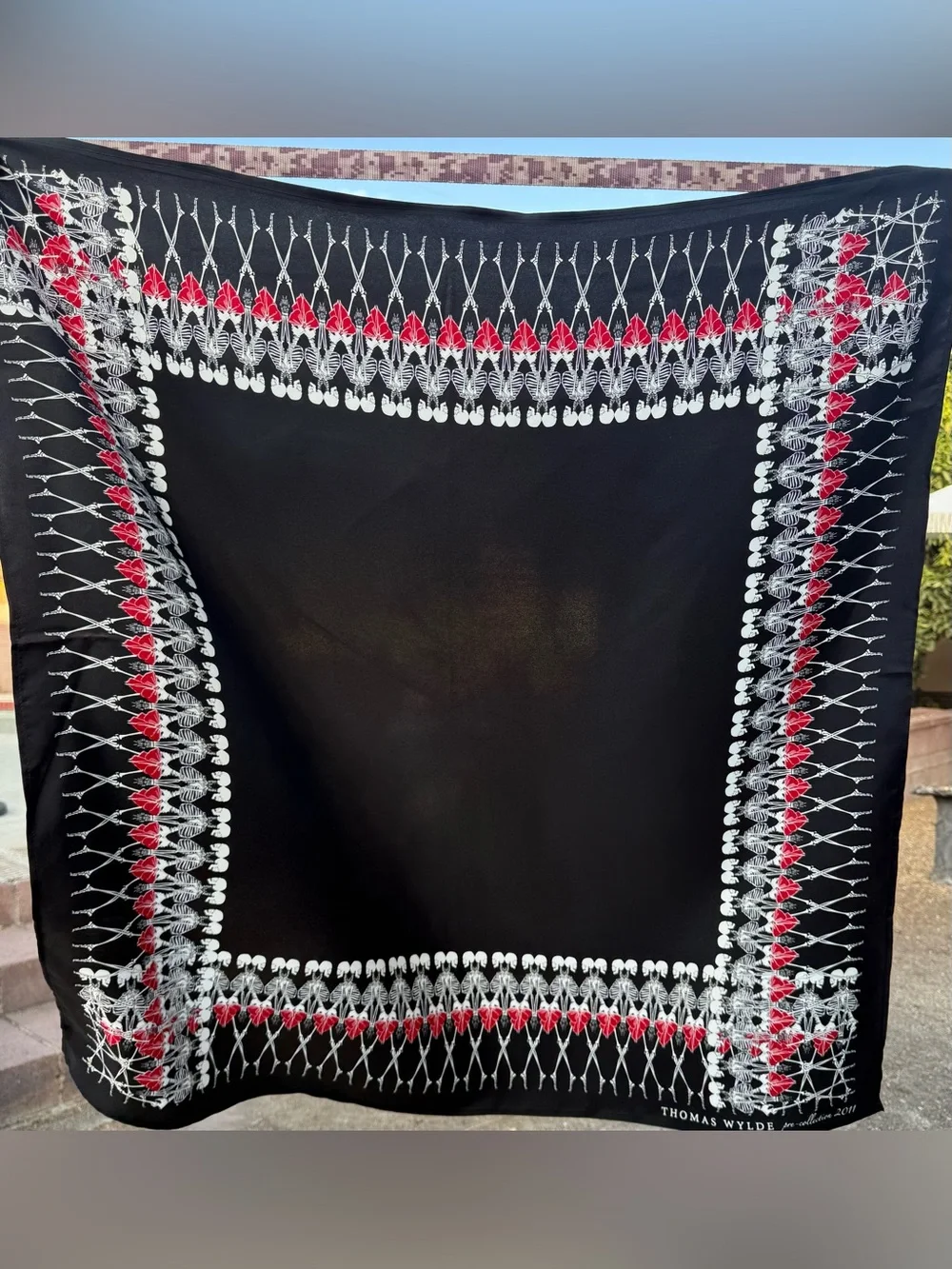 Repurposed handmade silk twill scarf.